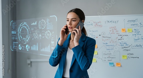 Professional Businesswoman On Call In Collaborative Office Environment.
