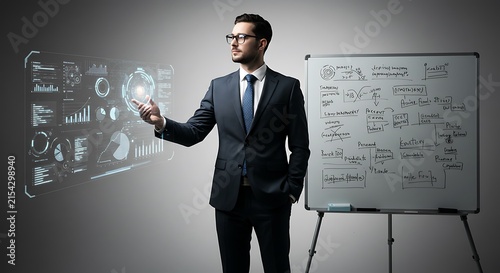 Professional Presenter Demonstrating Strategy Concepts On Whiteboard.