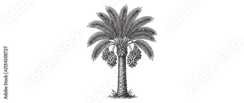 Vintage date palm tree illustration isolated on white background