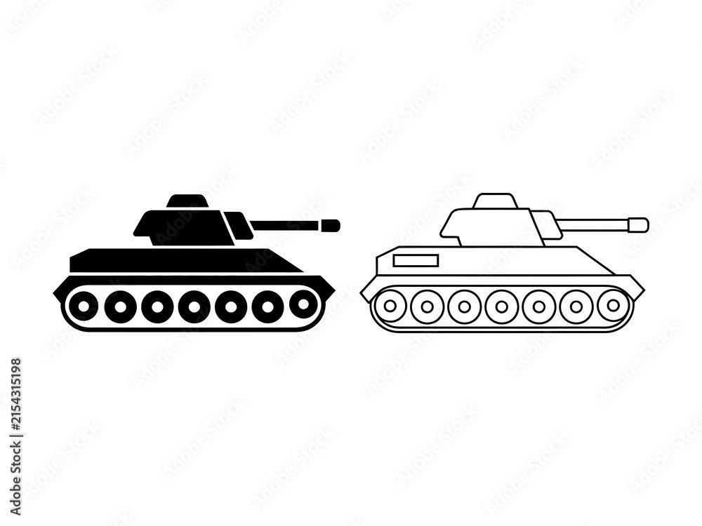 Obraz premium Set of military tank icons in solid and line art styles for graphic design