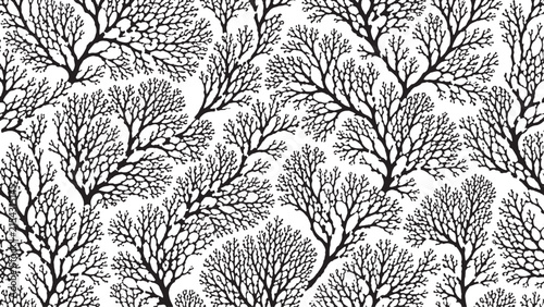 Seamless Black and White Botanical Branch Pattern Background