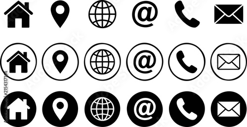 Obraz na płótnie Minimalist contact icons set, black business communication symbols, 18 web UI el