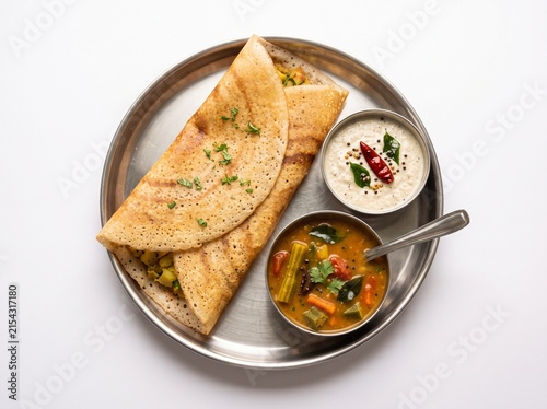 Masala Dosa with Sambar and Coconut Chutney