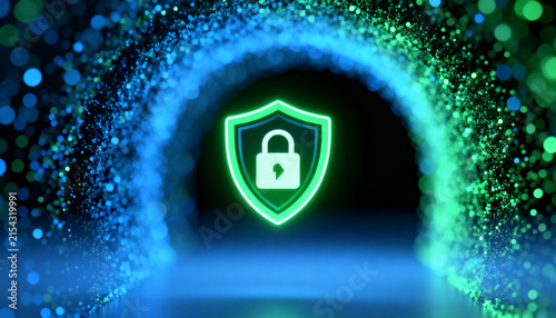 glowing vpn icon with secure connection symbol pulsing green