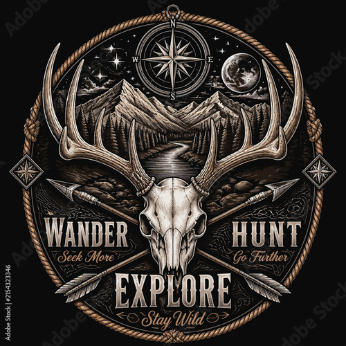 Wild Trails, Fierce Hunts, Endless Adventures Beyond the Mountains, Typography Vector T-shirt Design