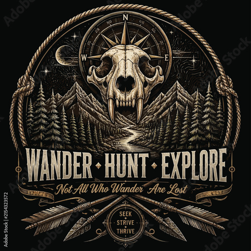 Wild Trails, Fierce Hunts, Endless Adventures Beyond the Mountains, Typography Vector T-shirt Design