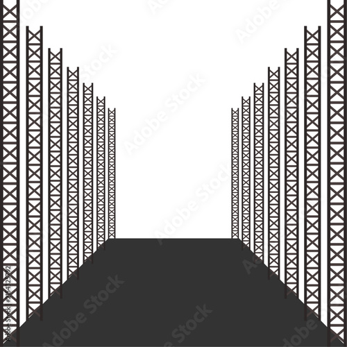 Vector illustration of a runway perspective with rows of spotlights on both sides, isolated on white background