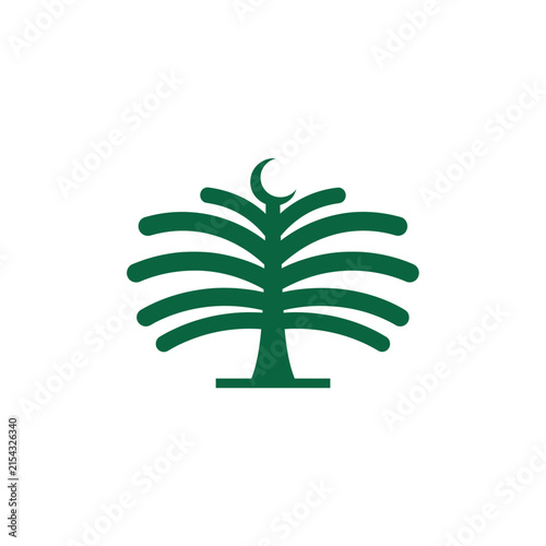 Green palm tree logo with crescent moon symbol.