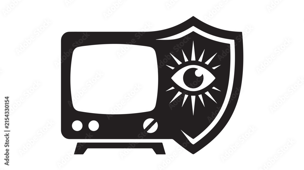 Naklejka premium Television with Eye Symbol Icon Design Vector Illustration Featuring Media, Broadcast, Screen with Vintage and Retro Elements