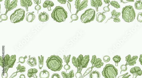 Green hand drawn vegetable frame and border pattern
