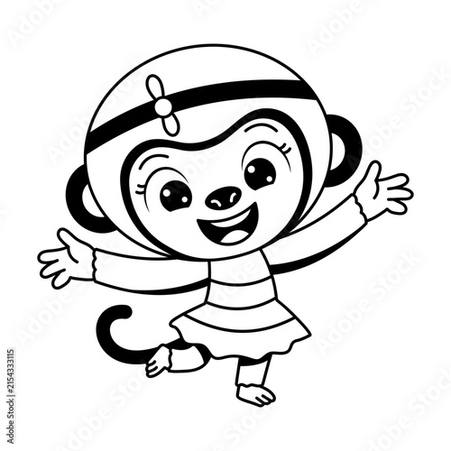 Canvas Print A cheerful cartoon monkey in a yellow outfit smiles and moves playfully, presenting a bright animal character with a happy and energetic expression