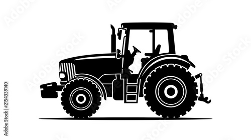 Black silhouette of a modern tractor on a white background.