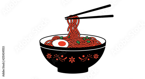A delicious bowl of ramen noodles being lifted with chopsticks, featuring a soft-boiled egg and green peas