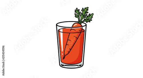 A refreshing glass of vibrant carrot juice garnished with a fresh carrot top