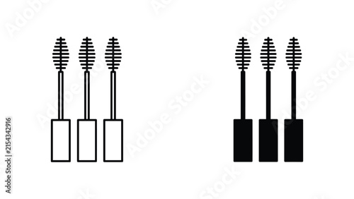 Foto Mascara wand applicator icon set for eye makeup and beauty product branding in f