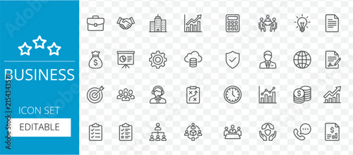 Collection of thin line business and office icons set for web design and digital marketing projects