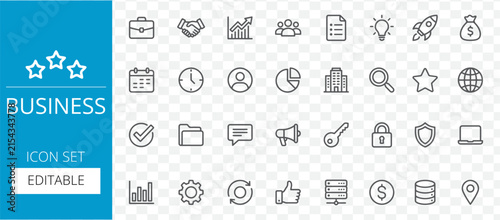 Collection of thin line business and office icons set for web design and digital marketing projects