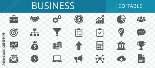 Set of flat business and finance icons for web design and mobile applications on a transparent background