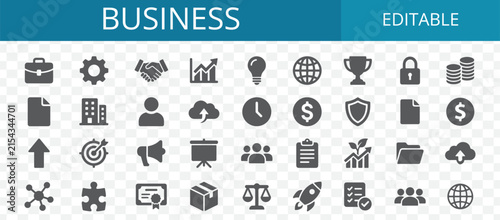 Set of flat business and finance icons for web design and mobile applications on a transparent background