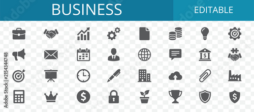 Set of flat business and finance icons for web design and mobile applications on a transparent background