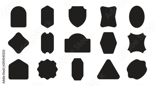 Set of various decorative vintage label shapes and blank frames in black silhouette style. vector illustration