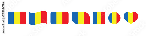 Set of romania and chad flag icons in various shapes