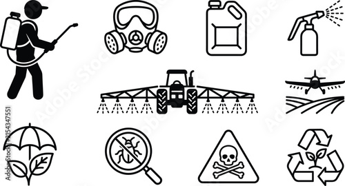 Foto Agricultural Pesticide and Crop Protection Line Icon Set for Farming Websites, S