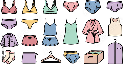 Obraz na plátne Flat vector icon set of women's lingerie sleepwear underwear and laundry accesso