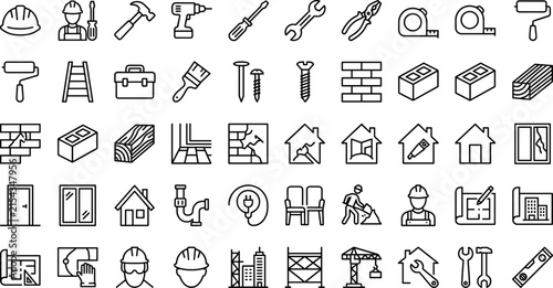 Foto House construction building tools repair and home renovation line iconHouse cons