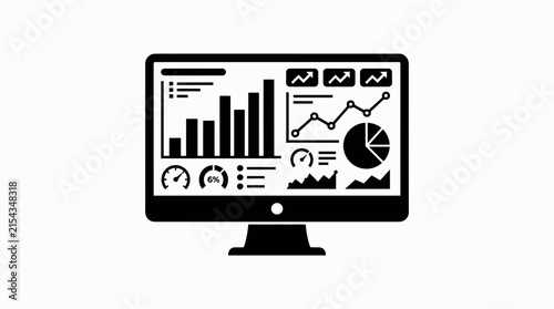 Computer Monitor Displaying Business Analytics and Financial Charts