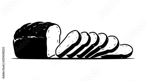 Freshly Baked Sliced Bread Loaf, Black and White Vector Illustration
