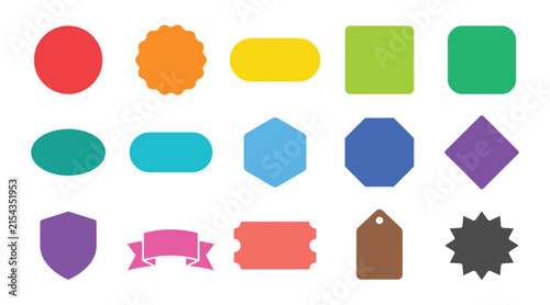 Collection of colorful geometric shapes and tags isolated on a white background. vector illustration