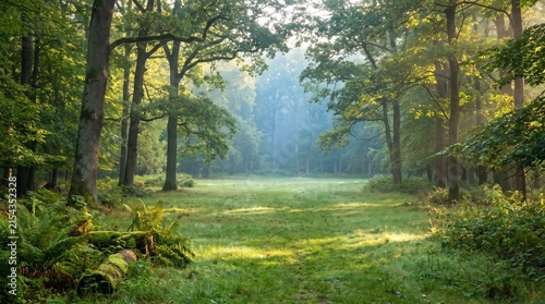 Peaceful Green Forest Landscape With Copy Space
