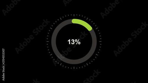 Minimal radial progress indicator animation with circular percentage gauge and digital interface design