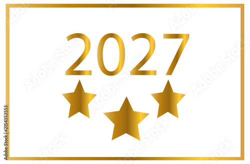 2027 gold stars, gold frame, on a white background.