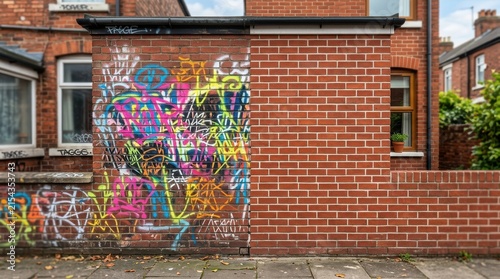 Urban Wall Contrast: Grungy Graffiti Meets Clean Red Brick Section