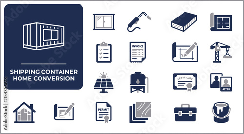 Modular Shipping Container Home Design and Tiny House Construction Icon Collection