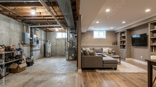 Townhouse Basement Before And After Renovation Split View