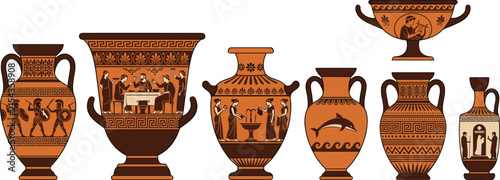 Ancient Greek Pottery Vases and Vessels Set Vector IllustrationAncient Greek Pottery Vases and Vessels Set Vector Illustration