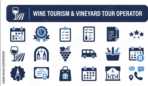 Comprehensive Collection of Vineyard Tourism and Winery Tour Management Pictograms