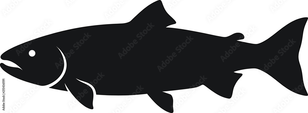 Fototapeta premium Side profile of black salmon fish silhouette isolated on transparent background vector.