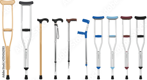 Cuadro en lienzo Medical Mobility Aid Icon Set with Aluminum Axillary Crutches Forearm Crutch Wal