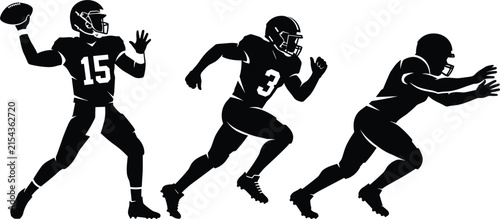 Фотография American football players black silhouette actions set with quarterback throwing