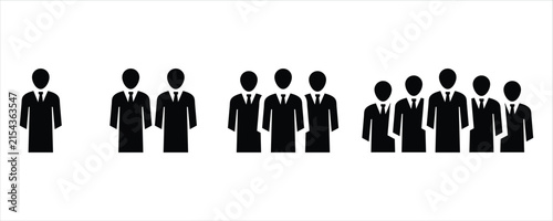 Business people group icons set showing team growth and corporate hierarchy isolated on white backdrop