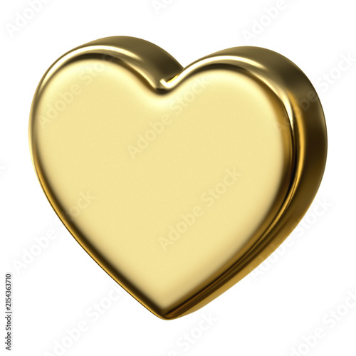 Golden heart icon in glossy metallic style for UI like button, luxury love symbol designed for favorite content, premium healthcare, and social feedback