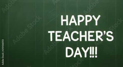 Happy Teachers Day message written in chalk on a green chalkboard background