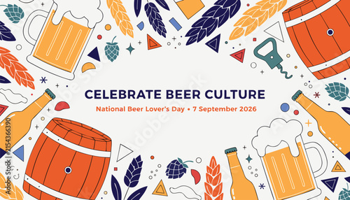 Fotografie Vibrant illustration celebrating international beer lover day with classic brewi