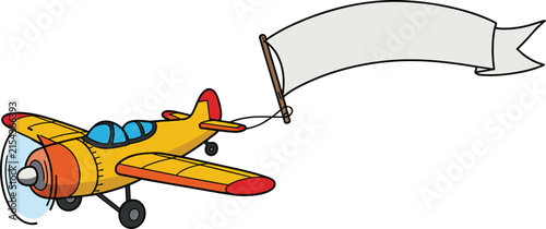 Cartoon airplane pulling a blank white banner aircraft