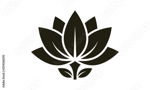Lotus flower icon stylized black silhouette of a water lily blossom with leaves