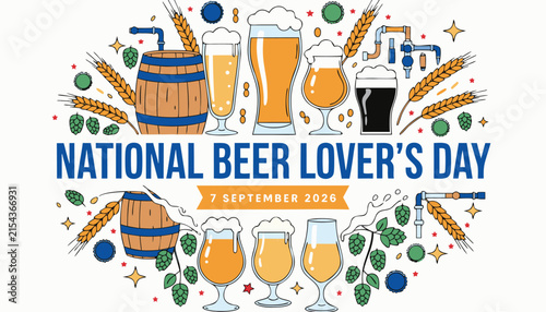 Cuadro en lienzo Colorful national beer lovers day celebration poster with various glass designs